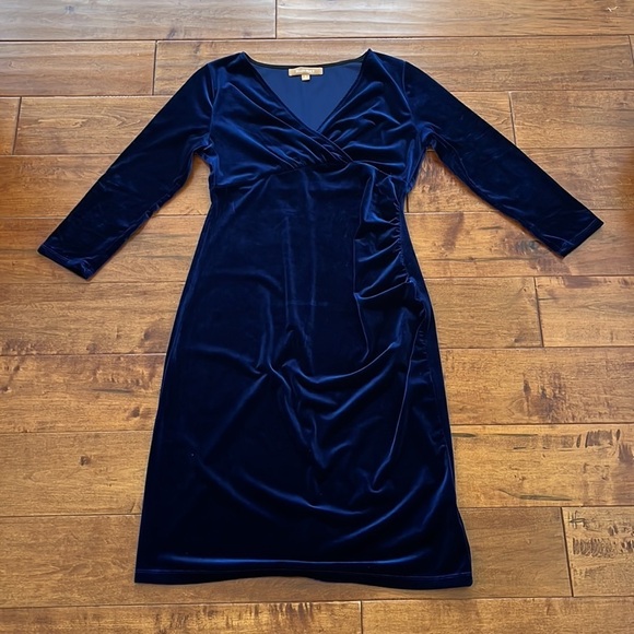 Ellen Tracy Women Velvet  Blue and Navy Dress Size S - Picture 6 of 10